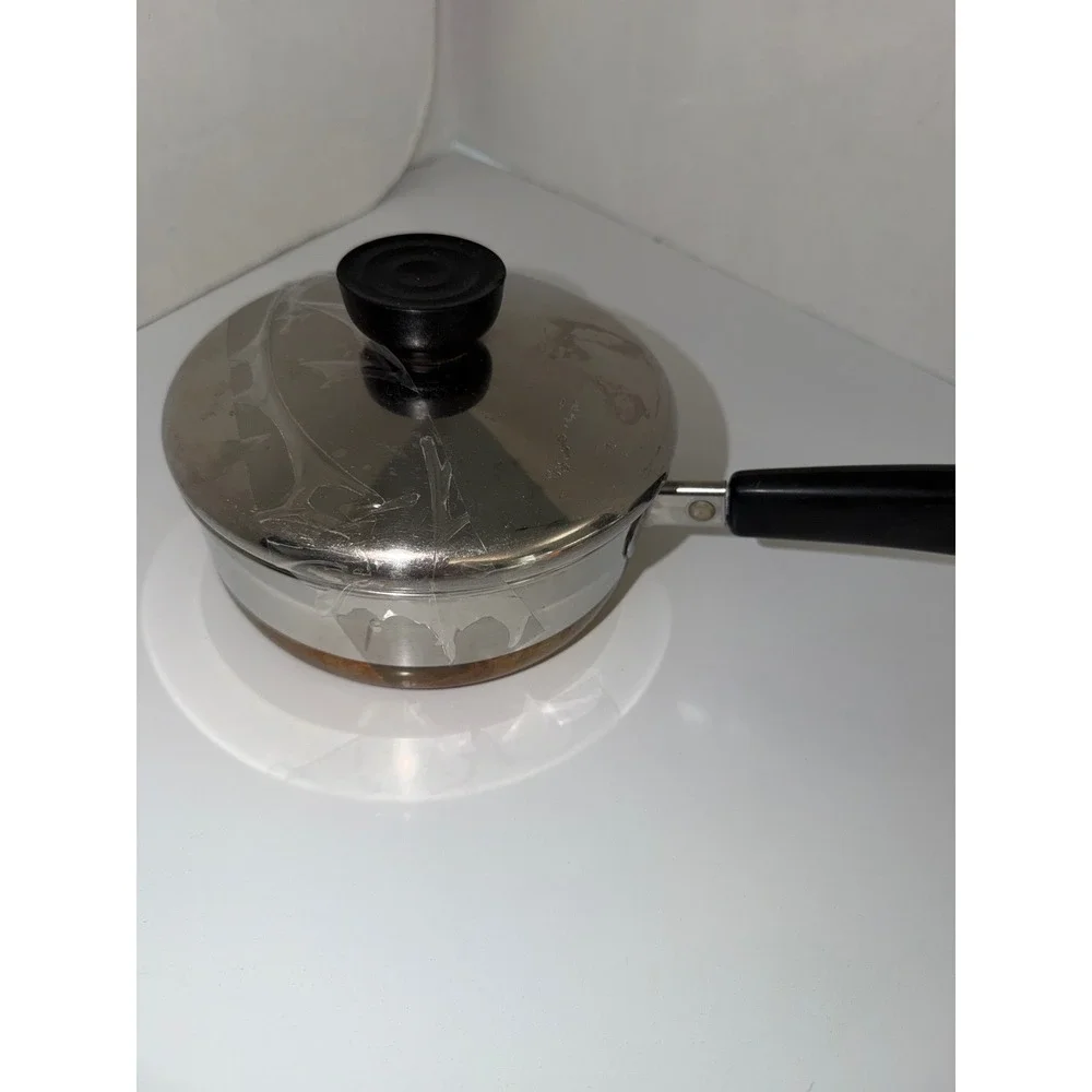 Vintage Revere Ware 3/4 Qt Saucepan Copper Bottom Stainless Steel Pot with Lid